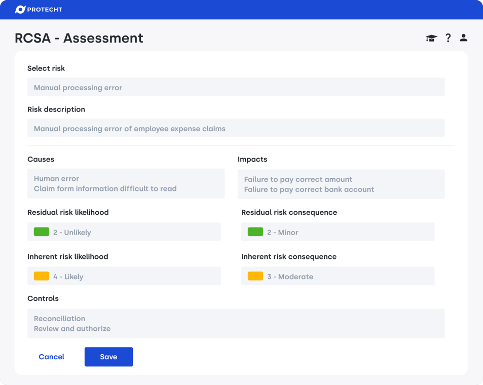 Protecht dashboard - RCSA assessment - EN-US